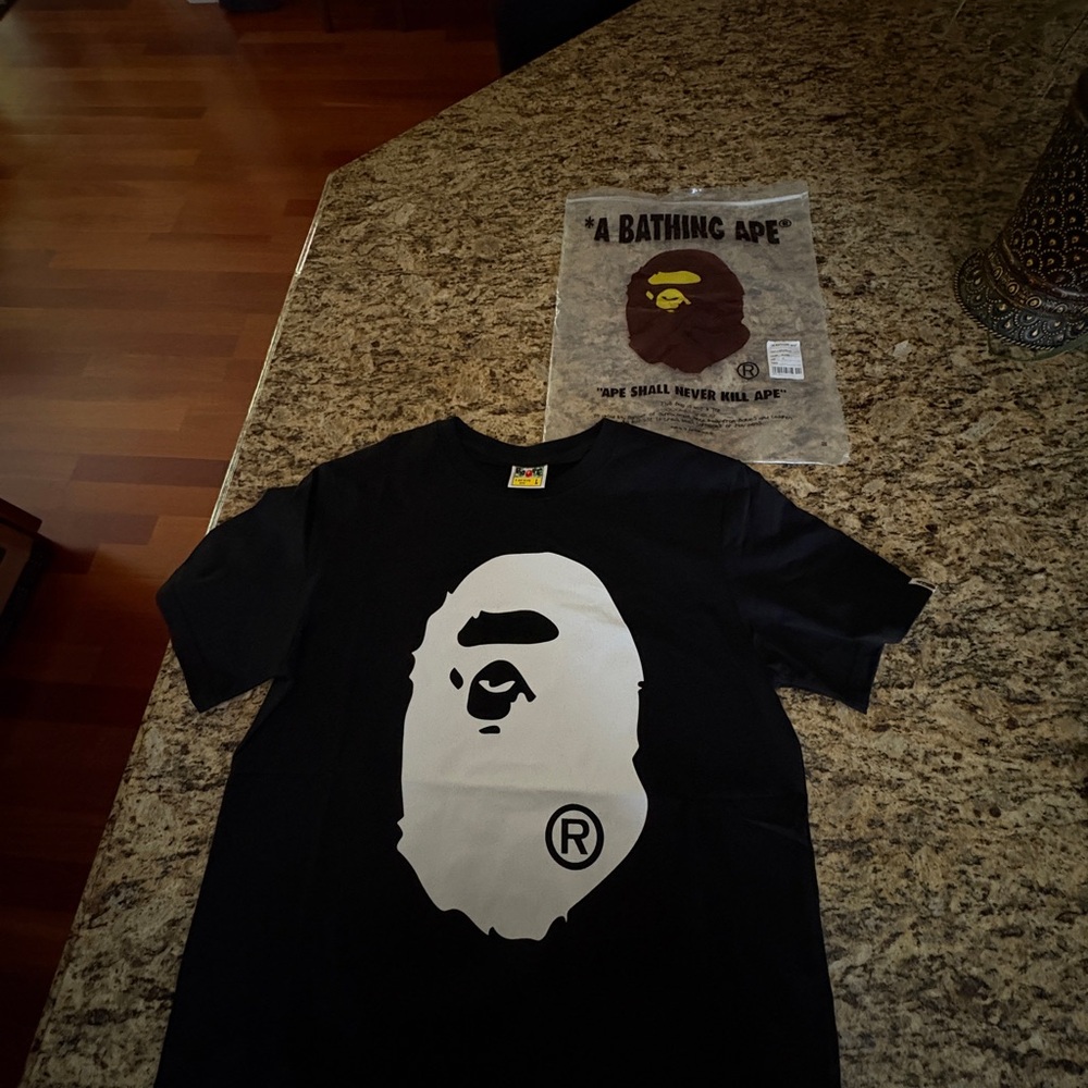 A Bathing Ape Black T-Shirt with White Logo